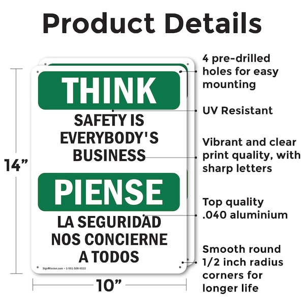 Signmission Safety Culture Sign, 10 in Width, Aluminum, Rectangle, Bilingual - OS-2PACK-TS-A-1014-L-11866