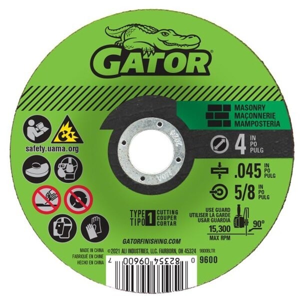 Gator Cut-Off Wheel, 4 in Dia, 0.045 in Thick, 5/8 in Arbor, C24R Grit - 9600