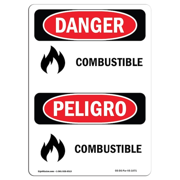 Signmission Safety Sign, OSHA Danger, 18" Height, Combustible, Bilingual Spanish, DS-D-1218-VS-1071 - OS-DS-D-1218-VS-1071