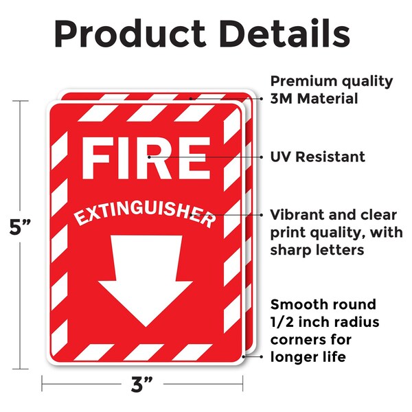 Signmission Fire Extinguisher with Arrow OSHA ANSI Sign, Vinyl Decal, 3.5in W x 5in L, 2PK - OS-2PACK-MISC-D-35-L-19492