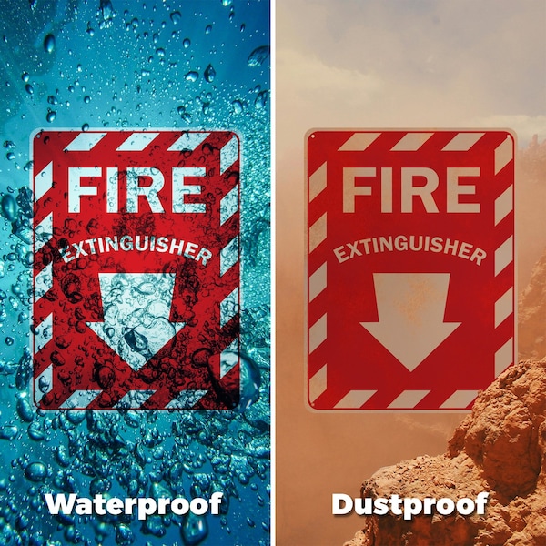 Signmission Fire Extinguisher with Arrow OSHA ANSI Sign, Vinyl Decal, 3.5in W x 5in L, 2PK - OS-2PACK-MISC-D-35-L-19492