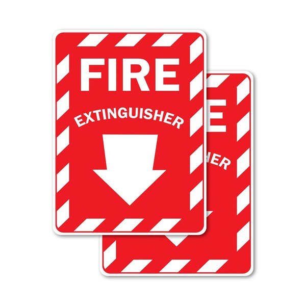 Signmission Fire Extinguisher with Arrow OSHA ANSI Sign, Vinyl Decal, 3.5in W x 5in L, 2PK - OS-2PACK-MISC-D-35-L-19492