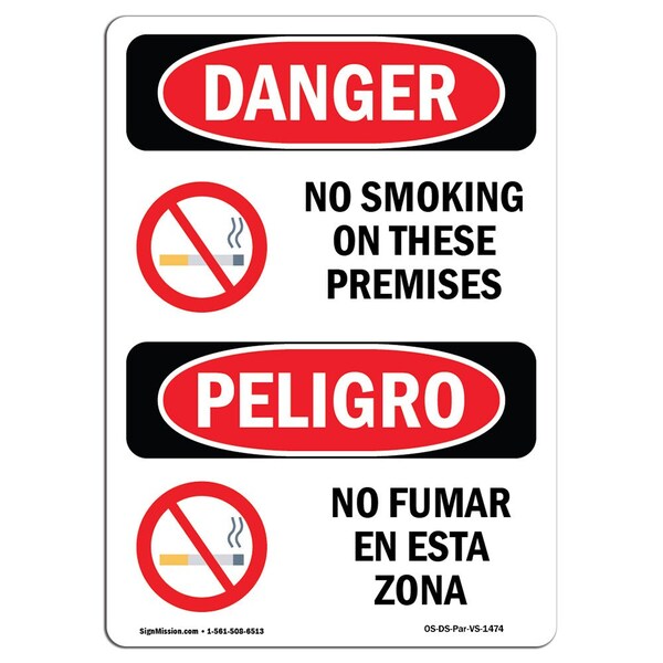 Signmission OSHA Sign, No Smoking On These Premises Bilingual, 24in X 18in Alum, 18" W, 24" L, Spanish - OS-DS-A-1824-VS-1474