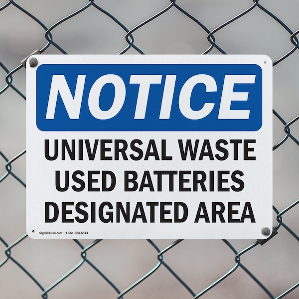 Signmission Universal Waste Used Batteries Designated Area, 10 in W x Rectangle, Plastic - OS-2PACK-NS-P-710-L-18774