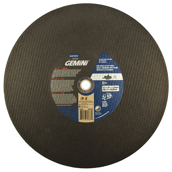 Norton Abrasives Abrasive Cut-Off Wheel, Type 1, 16 in Dia, 0.125 in Thick, 1 in, 20 mm Arbor Hole Size, 24 Grit - 66252830886