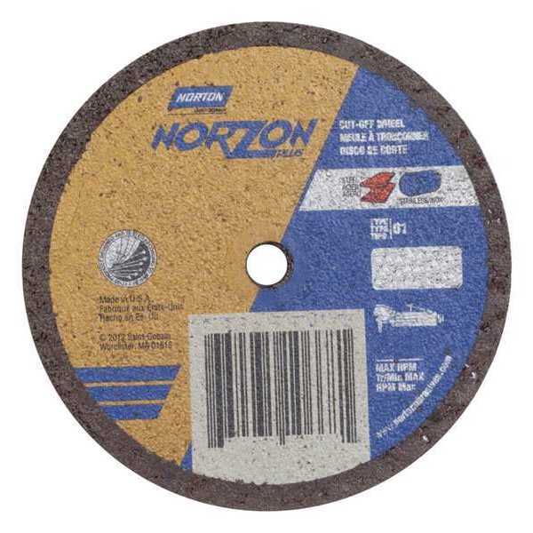 Norton Abrasives Abrasive Cut-Off Wheel, Type 1, 3 in Dia, 0.035 in Thick, 1/4 in Arbor Hole Size, Ceramic, 60 Grit - 66243510668
