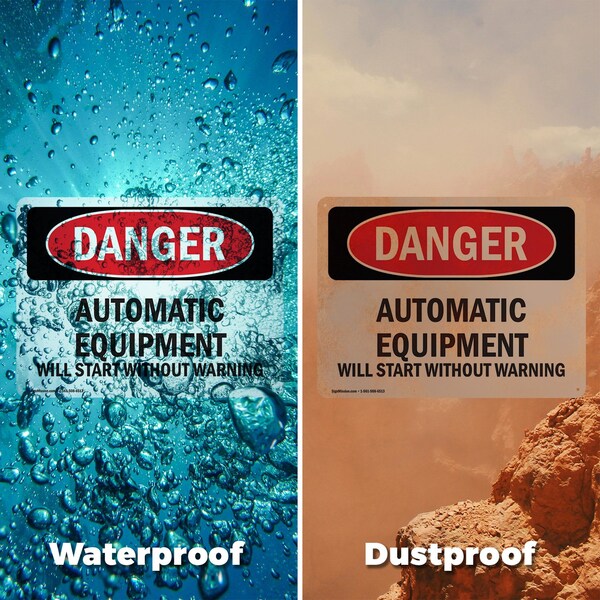 Signmission Automatic Equipment Start Without Warning Danger Sign, Vinyl Decal, 7in W x 5in L, 2PK - OS-2PACK-DS-D-57-L-1846
