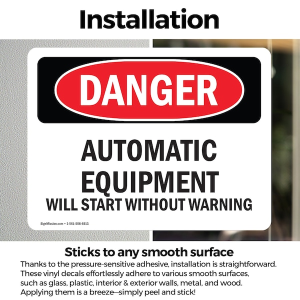 Signmission Automatic Equipment Start Without Warning Danger Sign, Vinyl Decal, 7in W x 5in L, 2PK - OS-2PACK-DS-D-57-L-1846