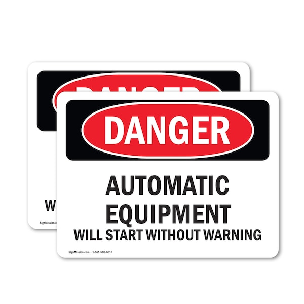 Signmission Automatic Equipment Start Without Warning Danger Sign, Vinyl Decal, 7in W x 5in L, 2PK - OS-2PACK-DS-D-57-L-1846
