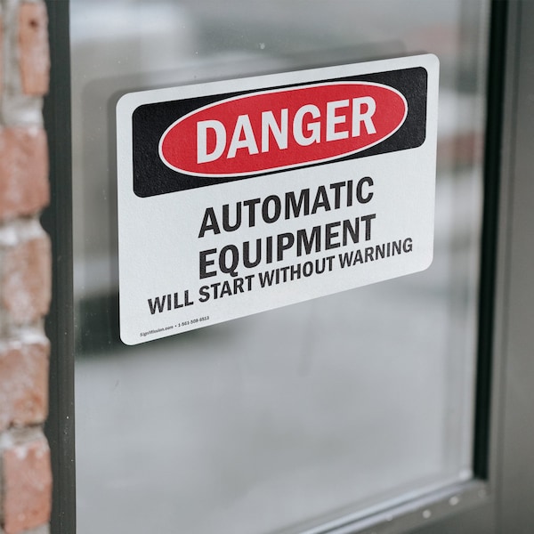 Signmission Automatic Equipment Start Without Warning Danger Sign, Vinyl Decal, 7in W x 5in L, 2PK - OS-2PACK-DS-D-57-L-1846