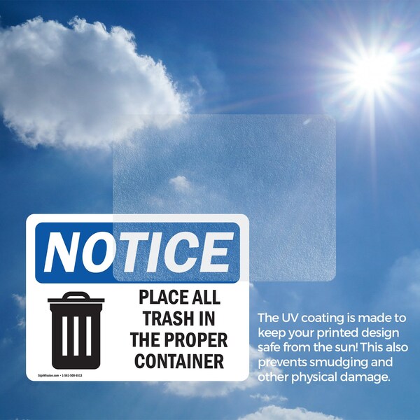 Signmission Place All Trash In The Proper Container, 5 in W x Rectangle, Vinyl Decal - OS-2PACK-NS-D-35-L-16343