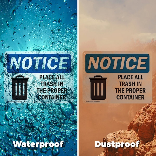 Signmission Place All Trash In The Proper Container, 5 in W x Rectangle, Vinyl Decal - OS-2PACK-NS-D-35-L-16343