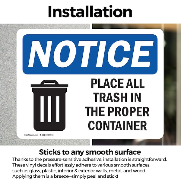 Signmission Place All Trash In The Proper Container, 5 in W x Rectangle, Vinyl Decal - OS-2PACK-NS-D-35-L-16343