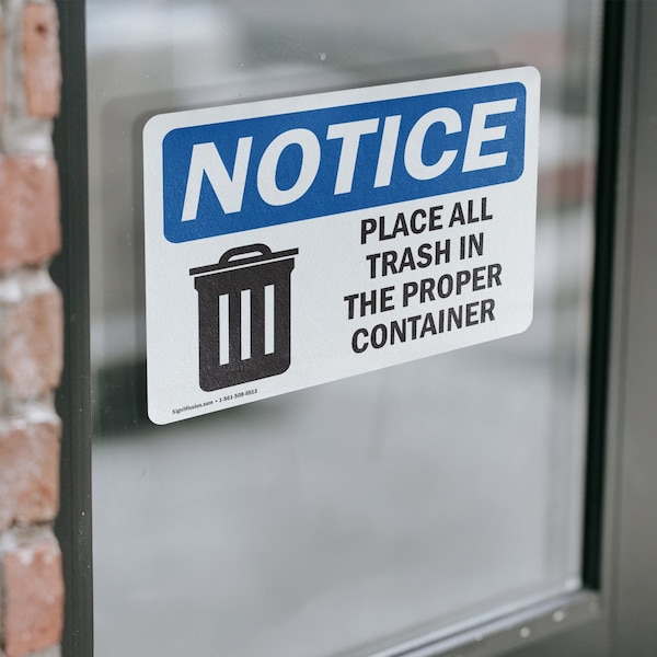 Signmission Place All Trash In The Proper Container, 5 in W x Rectangle, Vinyl Decal - OS-2PACK-NS-D-35-L-16343