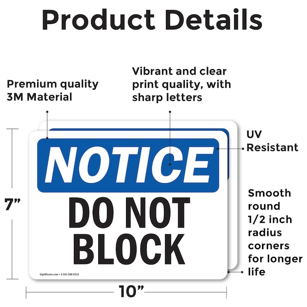 Signmission Do Not Block, 10 in W x Rectangle, Vinyl Decal - OS-2PACK-NS-D-710-L-11083
