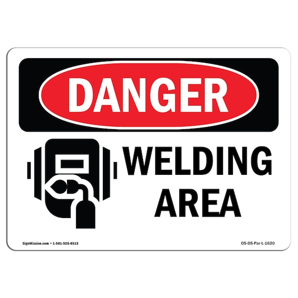Signmission Safety Sign, OSHA Danger, 3.5" Height, Welding Area, Landscape - OS-DS-D-35-L-1620