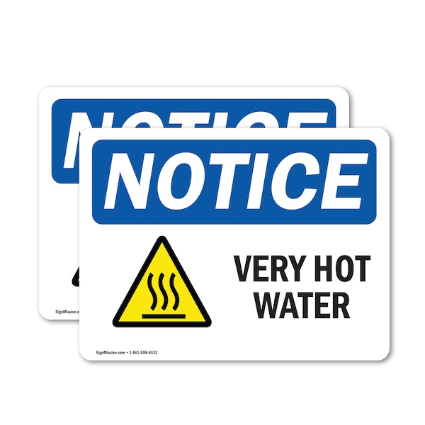Signmission Hot Surface Sign, 3.5 in H x 5 in W, Vinyl Decal, Very Hot Water Sign With Symbol - OS-2PACK-NS-D-35-L-18872