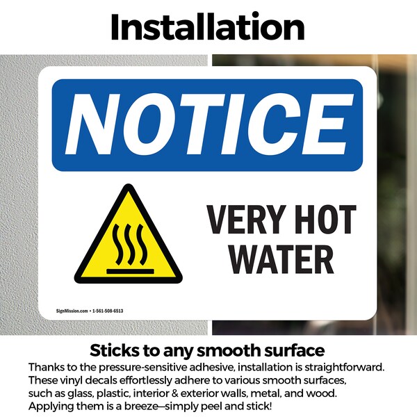 Signmission Hot Surface Sign, 3.5 in H x 5 in W, Vinyl Decal, Very Hot Water Sign With Symbol - OS-2PACK-NS-D-35-L-18872