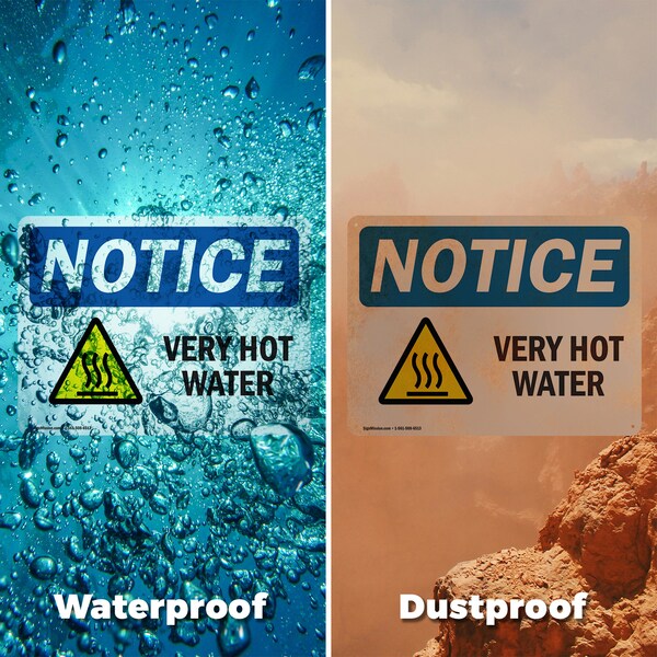 Signmission Hot Surface Sign, 3.5 in H x 5 in W, Vinyl Decal, Very Hot Water Sign With Symbol - OS-2PACK-NS-D-35-L-18872
