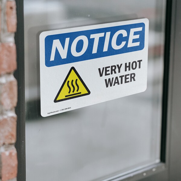 Signmission Hot Surface Sign, 3.5 in H x 5 in W, Vinyl Decal, Very Hot Water Sign With Symbol - OS-2PACK-NS-D-35-L-18872