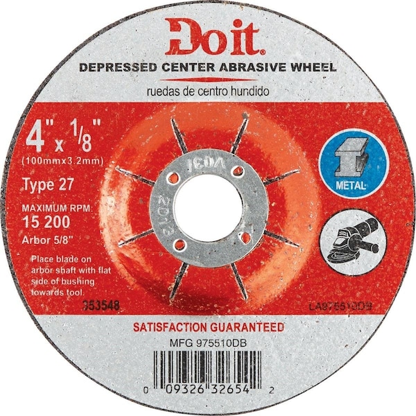 All-Source Type 27 4 In. x 1/8 In. x 5/8 In. Metal Cut-Off Wheel - 975510DB