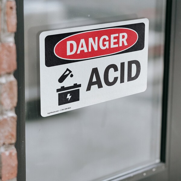 Signmission Acid Danger Sign, Vinyl Decal, 14in W x 10in L, 2PK - OS-2PACK-DS-D-1014-L-1017