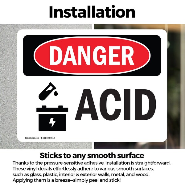 Signmission Acid Danger Sign, Vinyl Decal, 14in W x 10in L, 2PK - OS-2PACK-DS-D-1014-L-1017