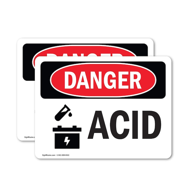 Signmission Acid Danger Sign, Vinyl Decal, 14in W x 10in L, 2PK - OS-2PACK-DS-D-1014-L-1017