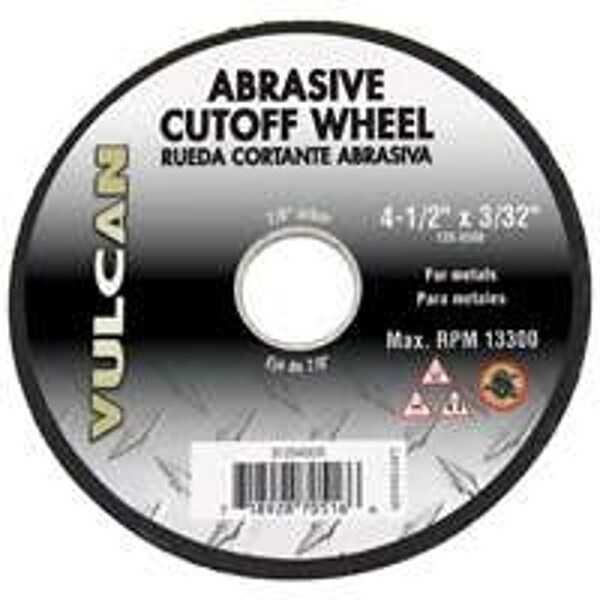 Vulcan Type 1 Cut-Off Wheel, 4-1/2 in Dia, 3/32 in Thick, 7/8 in Arbor, Premium, Aluminum Oxide Abrasive - 912940OR