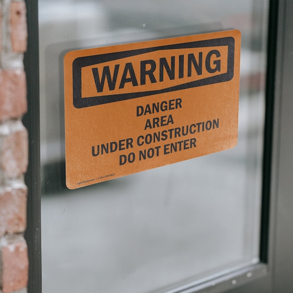 Signmission Danger Area Under Construction Do Not Enter OSHA Warning Sign, Vinyl Decal, 5in W x 3.5in L, 2PK - OS-2PACK-WS-D-35-L-12034