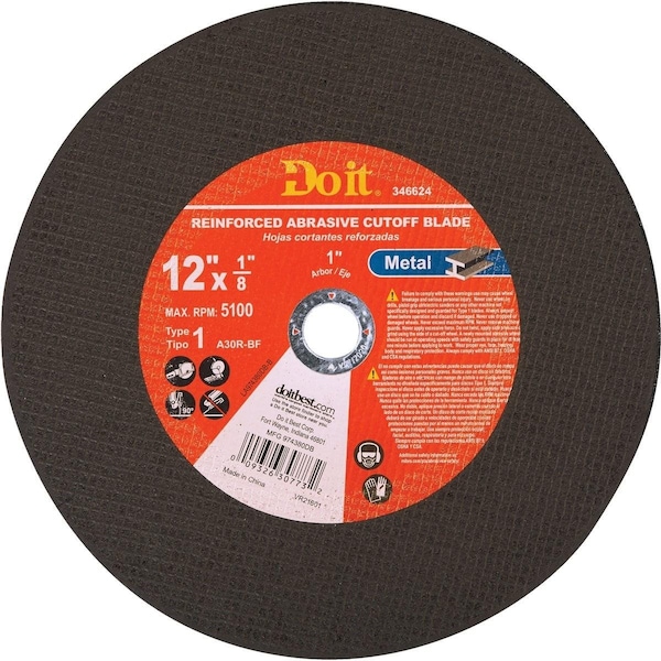 All-Source Type 1 12 In. x 1/8 In. x 1 In. Metal Cut-Off Wheel - 974380DB