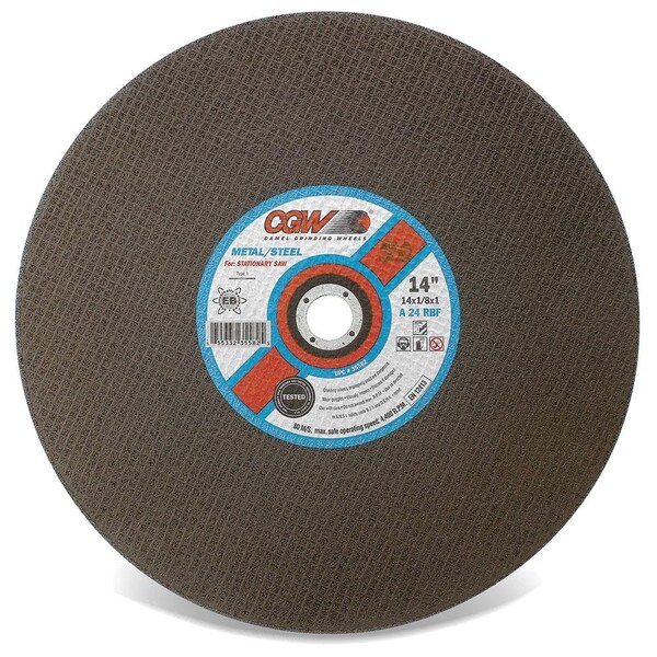 Cgw Abrasives Straight Cut-Off Wheel, 10 in Dia x 1/8 in THK, 5/8 in Center Hole, 24 Grit, Aluminum Oxide Abrasive - 70111
