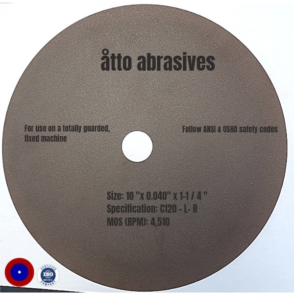 Atto Abrasives Rubber-Bonded Non-Reinforced Cut-off Wheels 10"x 0.040"x 1-1/4" - 3W250-100-PT