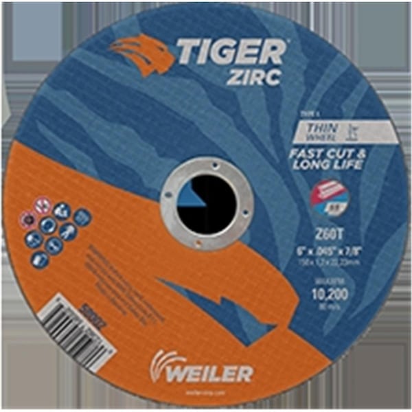 Weiler 6 x 0.045 in. Tiger Type 1 Cut-Off Wheel, Z60T - 0.87 in. A.H, 25PK - 804-58002