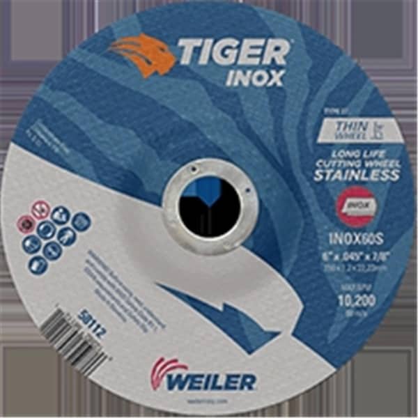 Weiler 6 x 0.045 in. Tiger Type 27 Cutting Wheel, INOX60S - 0.87 in. A.H, 25PK - 804-58112