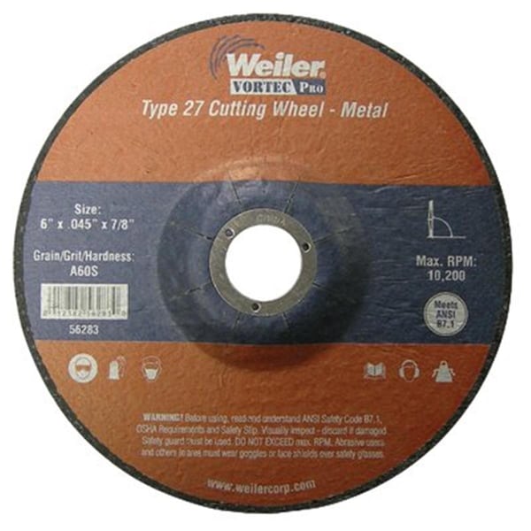 Weiler 5 in. X .045 in. Type 27 Thin Cutting Wheel- A60S- .88 in. A.H. - 804-56392