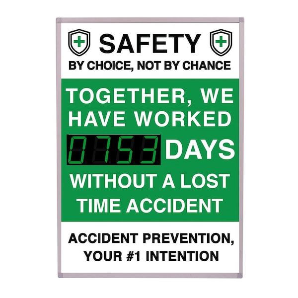5S Supplies Digital LED Safety Scoreboard Signs with Frame, Safety By Choice Not By Chance - SAFETY-LED- SBCNBC