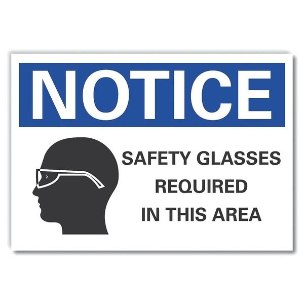 Lyle Notice, Safety Glasses Required In This Area, 14 in W x 10 in H, Horizontal Rectangle, Polyester - LCU5-0071-ND_14X10