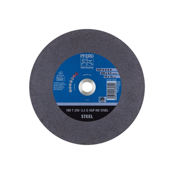 Pferd Abrasive Cut-Off Wheel, 10 in Dia, 1/8 in Thick, 5/8 in Arbor Hole Size, 24 Grit, Heavy Duty Series - 66009