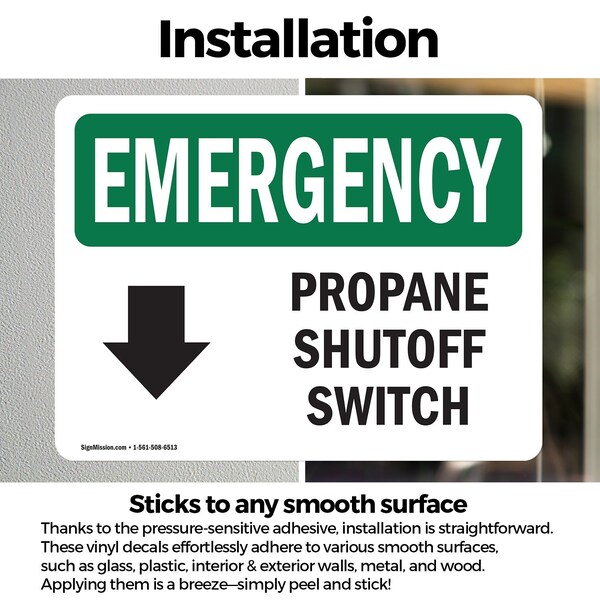 Signmission Electrical Propane Shutoff Switch With Symbol Emergency Sign, Vinyl Decal, 10in W x 7in L, 2PK - OS-2PACK-EM-D-710-L-10291