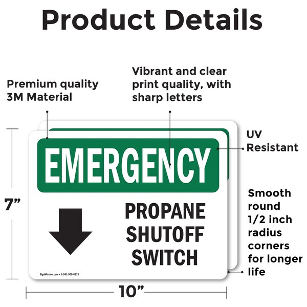 Signmission Electrical Propane Shutoff Switch With Symbol Emergency Sign, Vinyl Decal, 10in W x 7in L, 2PK - OS-2PACK-EM-D-710-L-10291