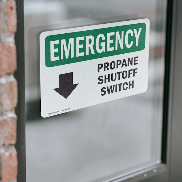 Signmission Electrical Propane Shutoff Switch With Symbol Emergency Sign, Vinyl Decal, 10in W x 7in L, 2PK - OS-2PACK-EM-D-710-L-10291