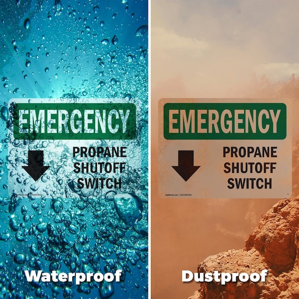 Signmission Electrical Propane Shutoff Switch With Symbol Emergency Sign, Vinyl Decal, 10in W x 7in L, 2PK - OS-2PACK-EM-D-710-L-10291