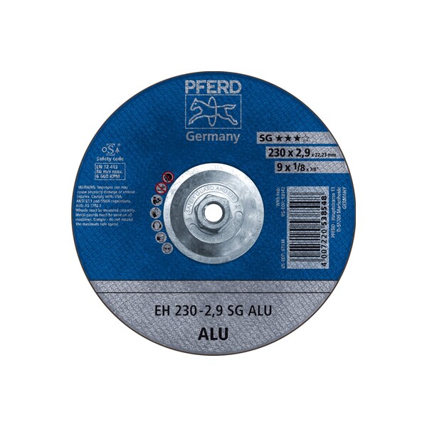 Pferd Type 27, 9 in Dia, 1/8 in Thick, 5/8 in-11 Arbor Hole Size, Aluminum Oxide, 24 Grit - 63142