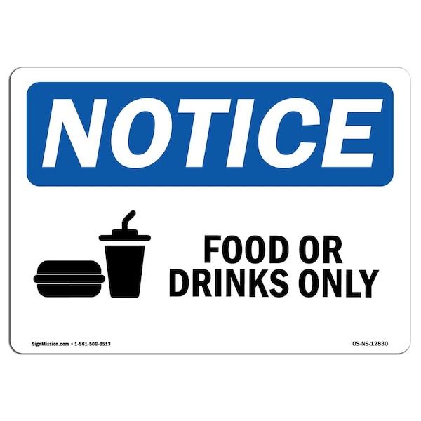 Signmission OSHA Sign, 3.5" H, Food Or Drink Only Sign With Symbol, Landscape, NS-D-35-L-12830-10PK - OS-NS-D-35-L-12830-10PK