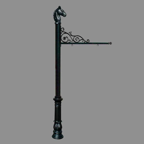 Qualarc Sign System w/Horse Head Finial & Ornate Base, Black color - REPST-701-BL