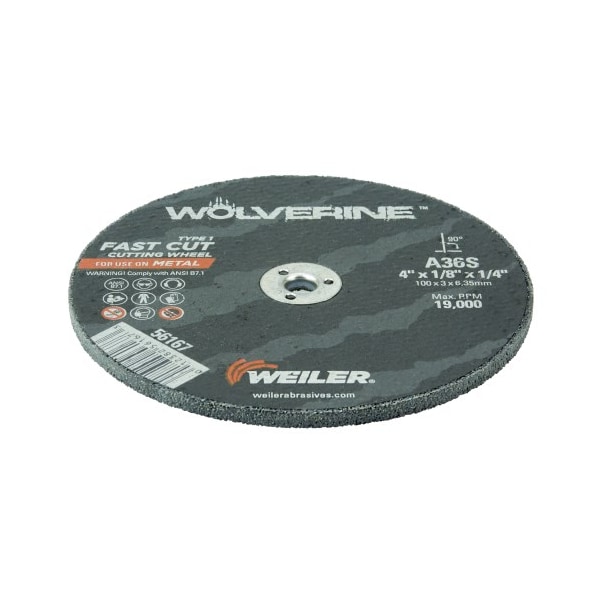 Weiler 4 in Dia, 1/8 in Thick, Aluminum Oxide, 36 Grit - 56167