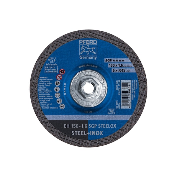 Pferd Type 27, 6 in Dia, 0.45 in Thick, 5/8 in-11 Arbor Hole Size, Aluminum Oxide, 46 Grit - 63194