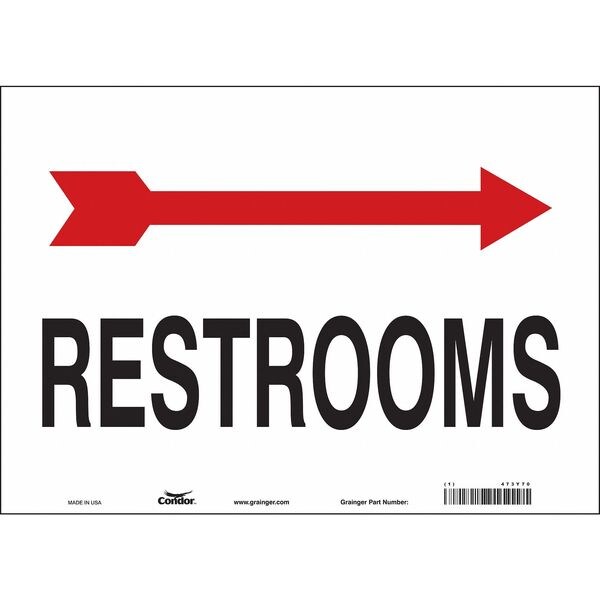 Condor RESTROOMS, 14 in W x 10 in H, Horizontal Rectangle, Vinyl, 473Y70 - 473Y70