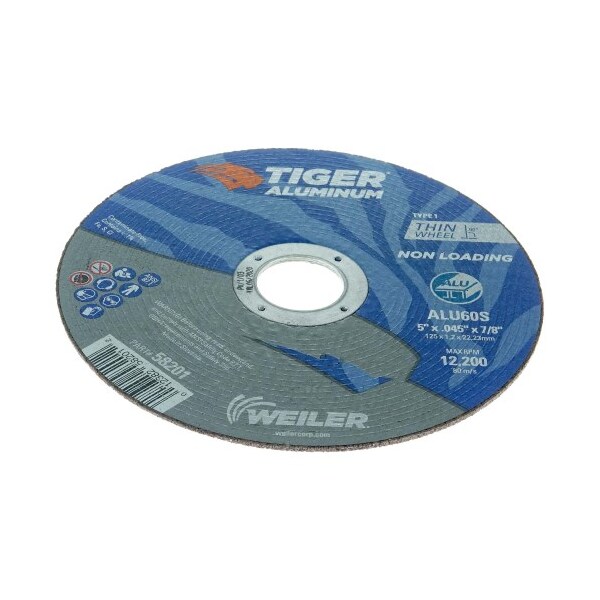 Weiler 5" x .045" TIGER ALUMINUM Type 1 Cut-Off Wheel ALU60S 7/8 A.H. - 58201